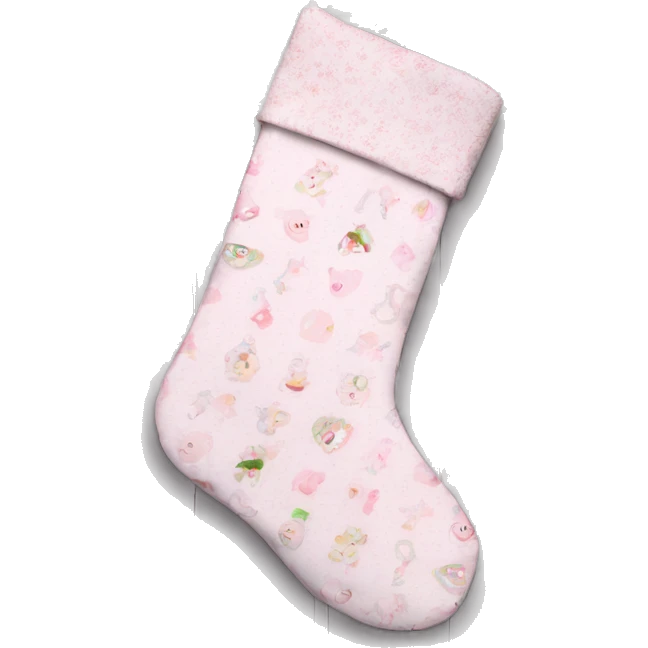 Shabby chic print baby pink Christmas stocking emoji