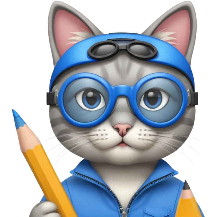 cat with blue goggles and pencil emoji