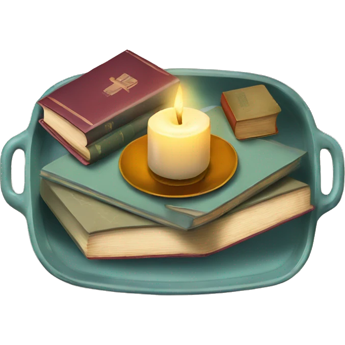 vintage tray with books and candle emoji