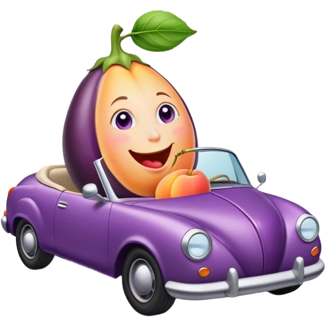 Eggplant sitting on car eating peach emoji