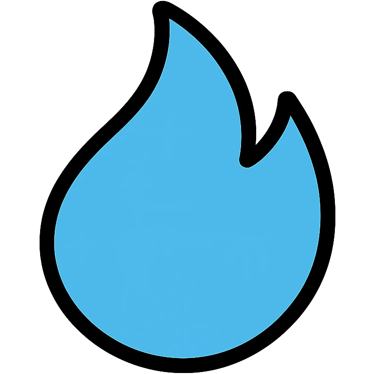 blue abstract flame shape, bold black outline, geometric style emoji