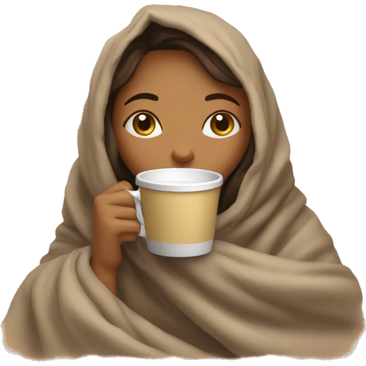 girl inside a blanket sipping coffee eyes closed emoji