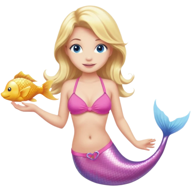 a mermaid with blonde hair and blue eyes a pink tail and a pink bikini top emoji