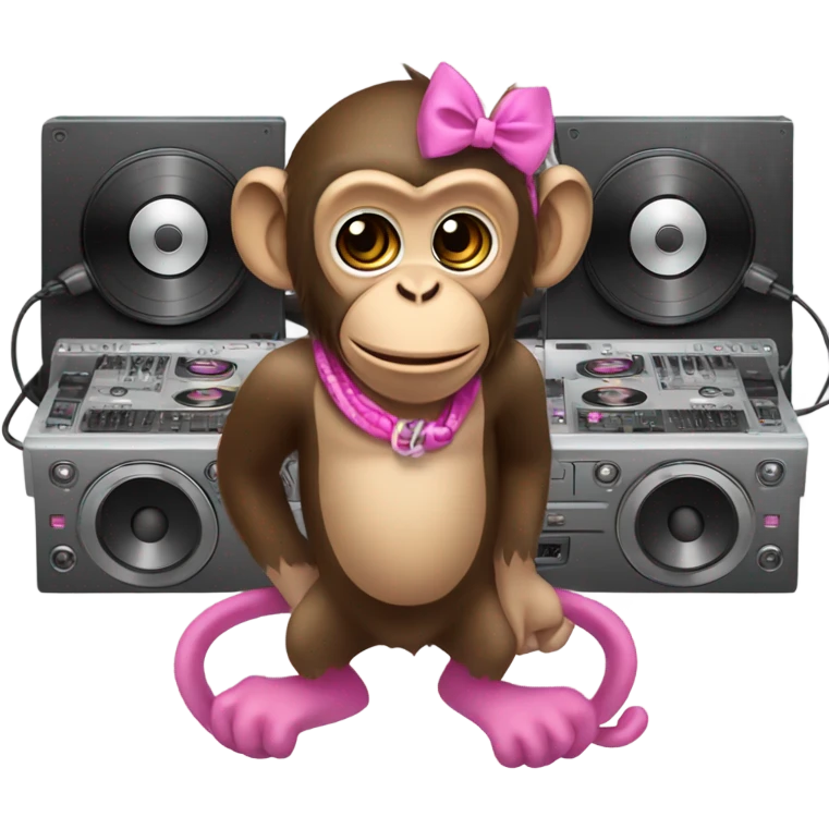 monkey with a pink bow as a dj emoji