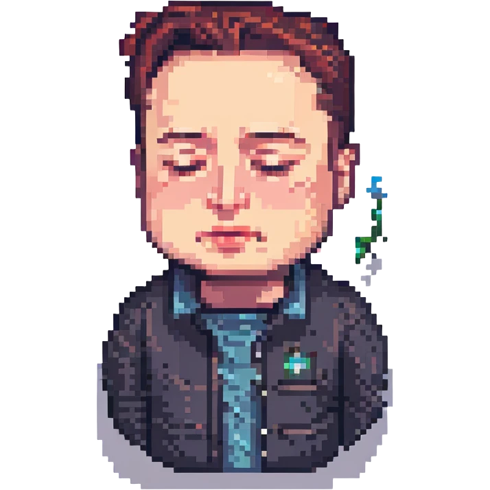 Elon Musk crying, pixel art style, emotional expression emoji