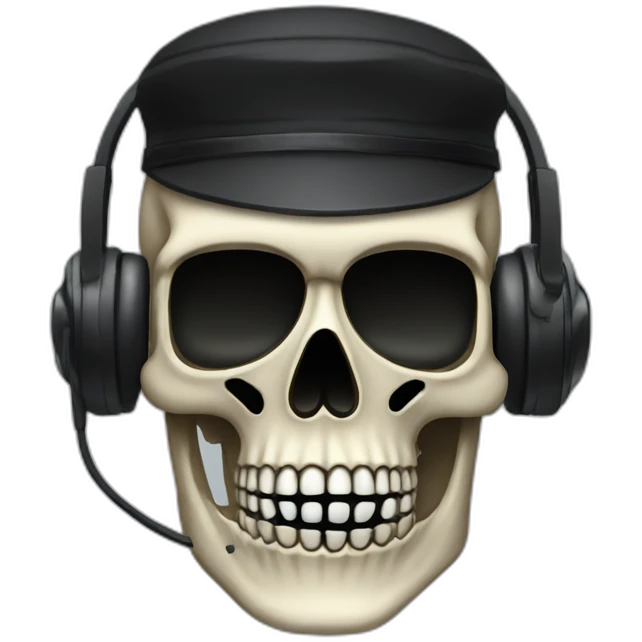 Military Skeleton mask with a long black mask underneath it and headset with a microphone emoji
