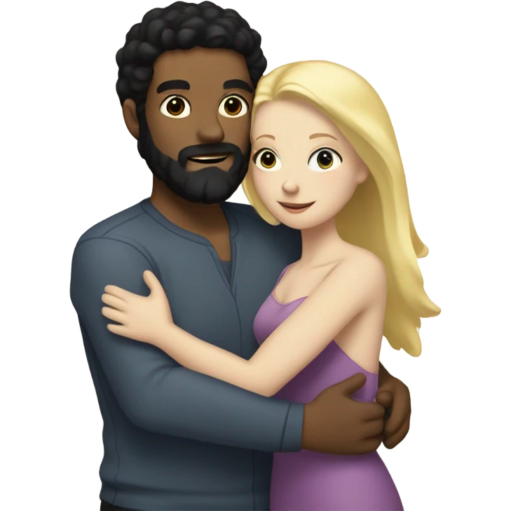 Man  BLACK beard and BLACK hair white skin hugging white woman with blonde hair emoji
