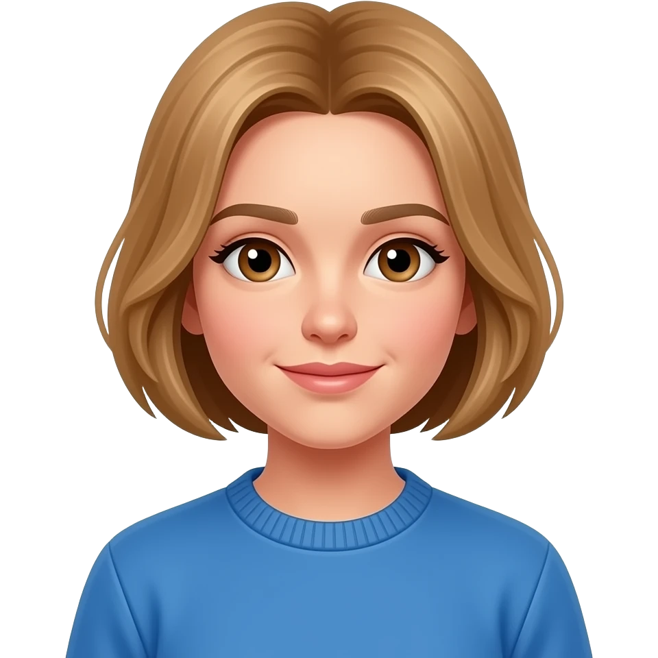 Mädchen, kurze blond braune haare,braune augen, blauer pulli auf einem fußballfeld emoji