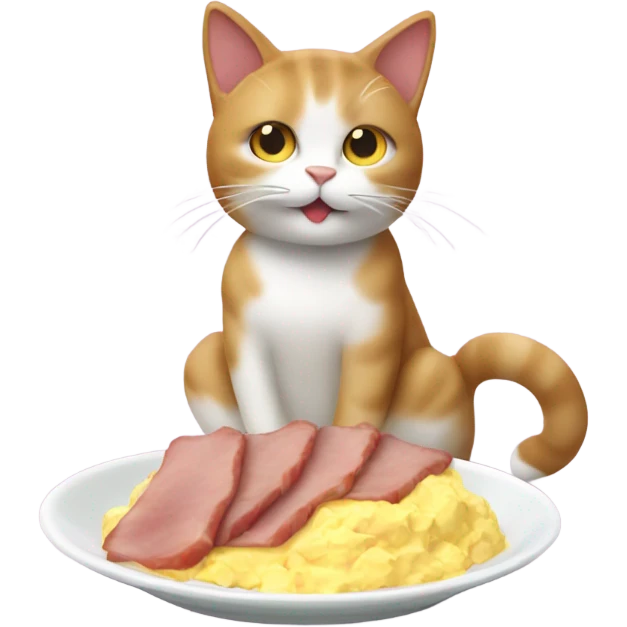Cat eating ham and eggs emoji