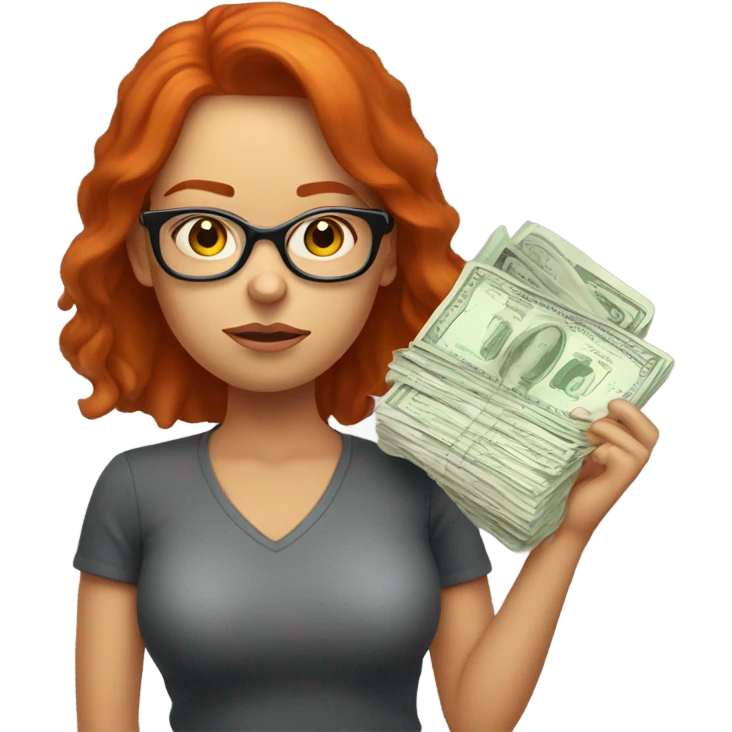 red hair woman nutritionist with glasses thinking money emoji