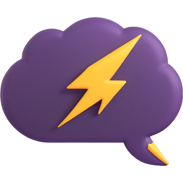 chat bubble with a lightning bolt and bold expression, emoji style emoji
