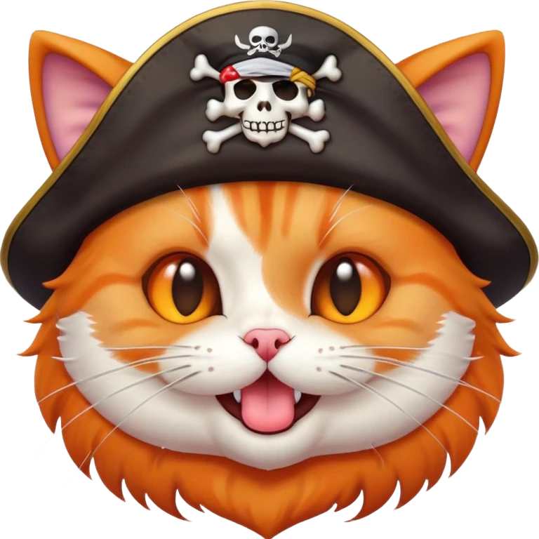 A mischievous cat with a pirate hat sticking out its tongue, kawaii style emoji emoji