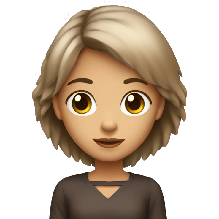 menina com pele clara,olhos castanhos,cabelo marrom escuro e com franja emoji