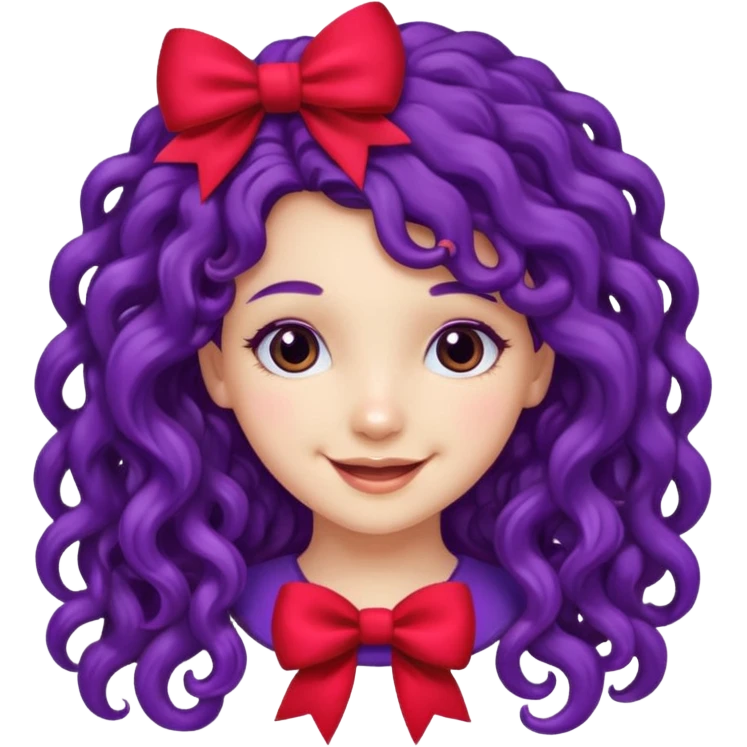 purple long curly haired girl with red bow emoji