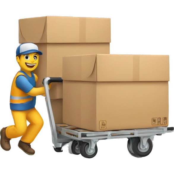 a mover with trolley loaded with 3 packed box  emoji