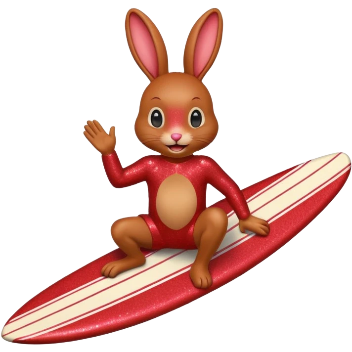 Surfing red glitter rabbit Happy  emoji