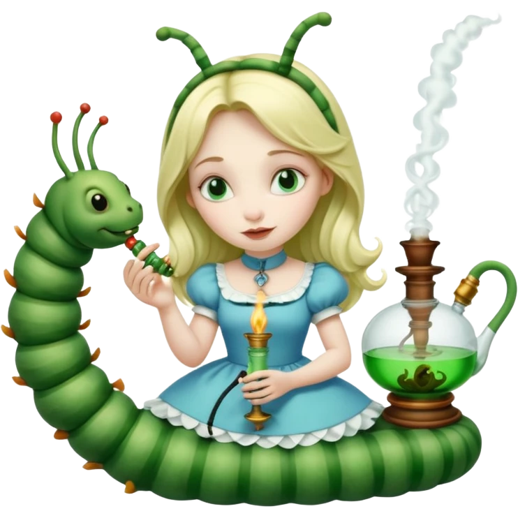 alice in the wonderland catepillar with three praying hands emoji