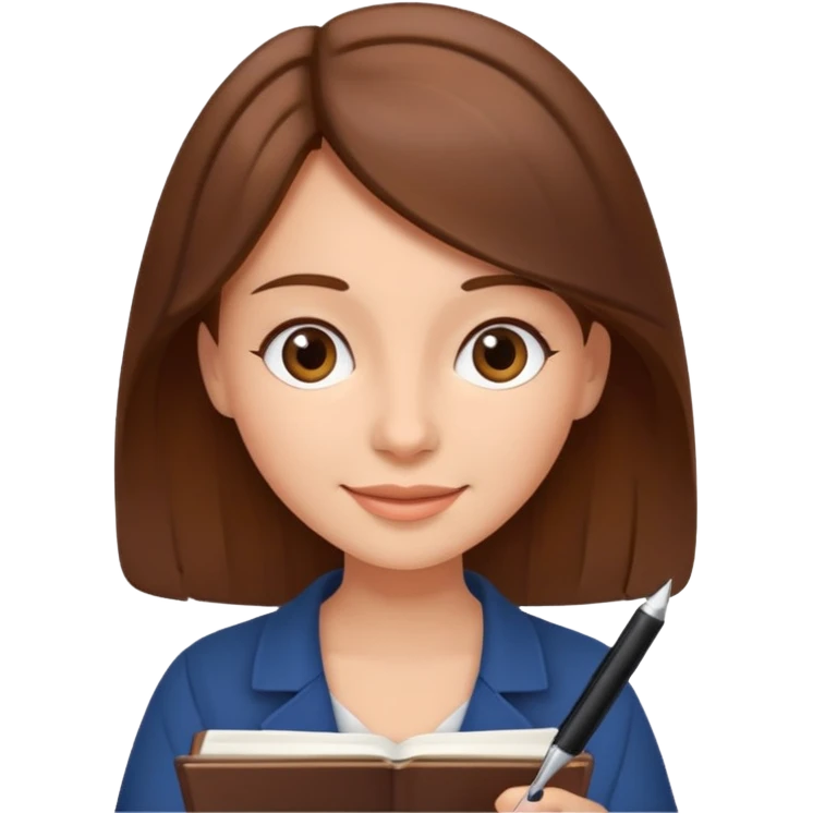 happy woman with brown hair writing a book emoji