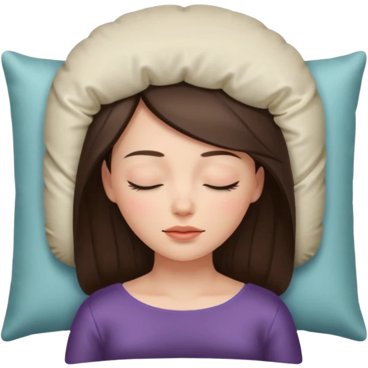 brunette white girl, eyes closed, silk pillow under head emoji