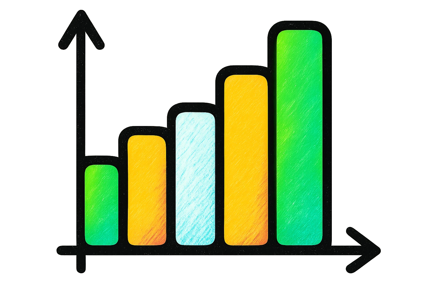modern bar graph with green, gold, and white color scheme, rounded bars, simple design, different bar heights, no background emoji
