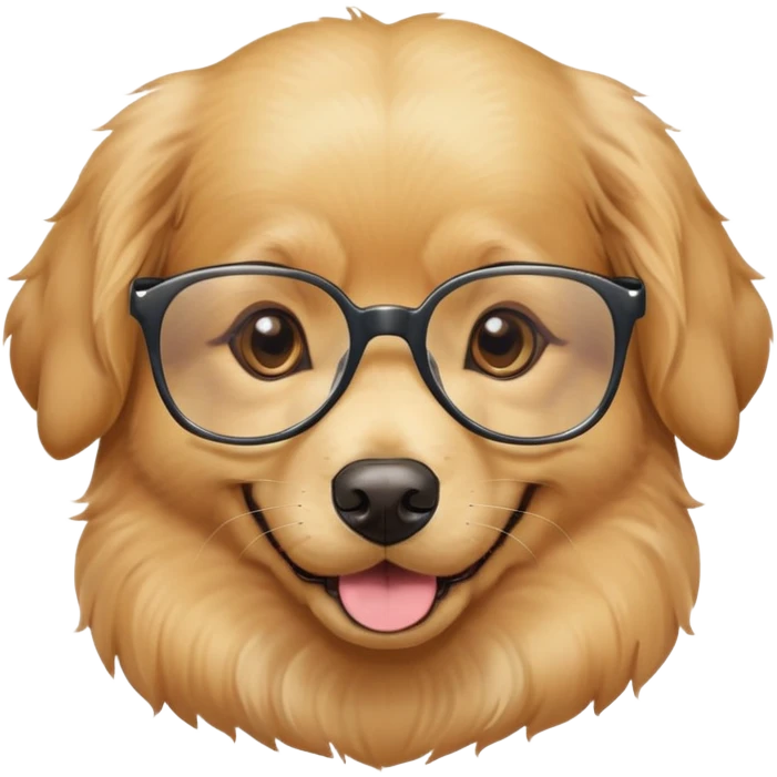 Dog wearing glasses with a sweet smile emoji