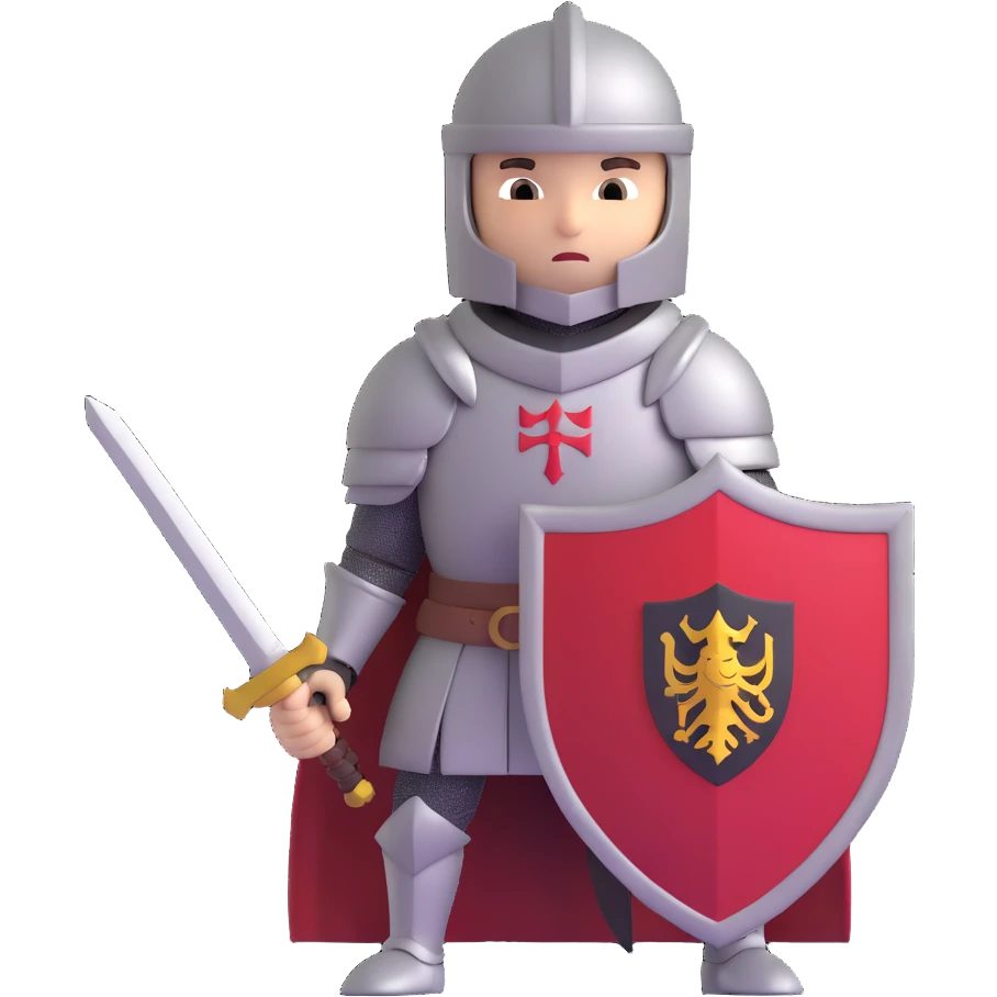 small knight holding sword and shield, looking determined emoji