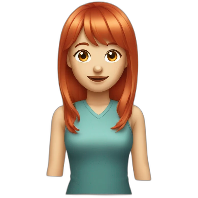 red haired girl with bangs and wink emoji