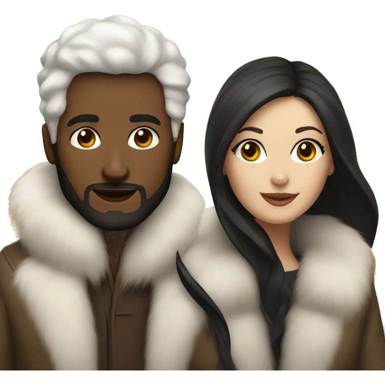 Dark haired White couple in long fur coats emoji