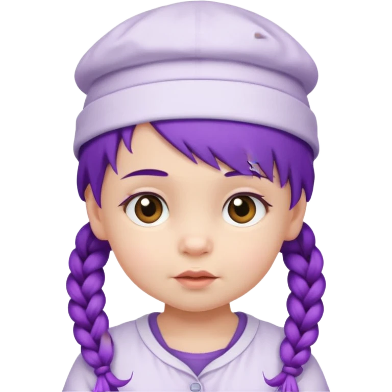 purple haired little baby with braids and white hat emoji