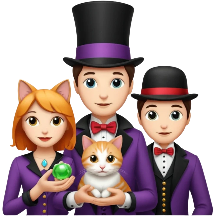 magician couple and their pet cat emoji