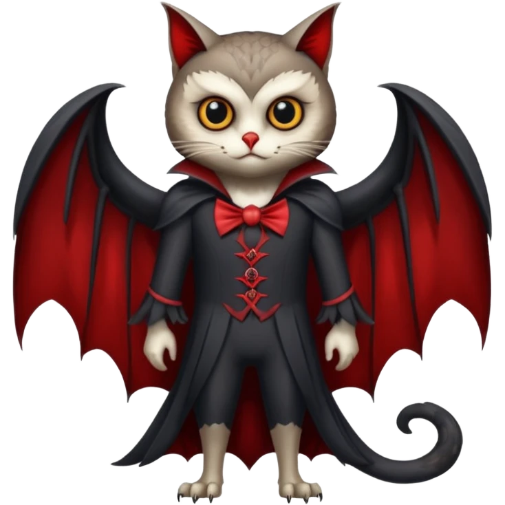 A animal with a Owl body cat head and tail full body vampire suit emoji
