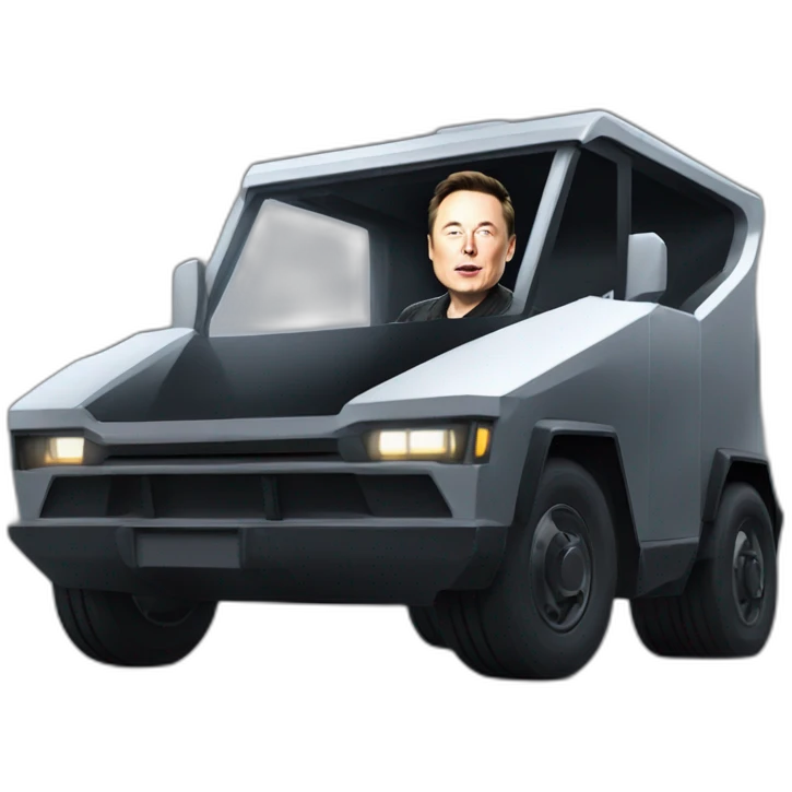 Elon musk riding in a Tesla cyber truck  emoji