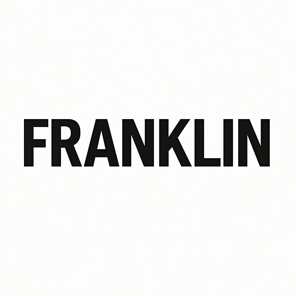 word mark 'FRANKLIN' in all caps, clean sans-serif Helvetica-inspired, bold, black emoji