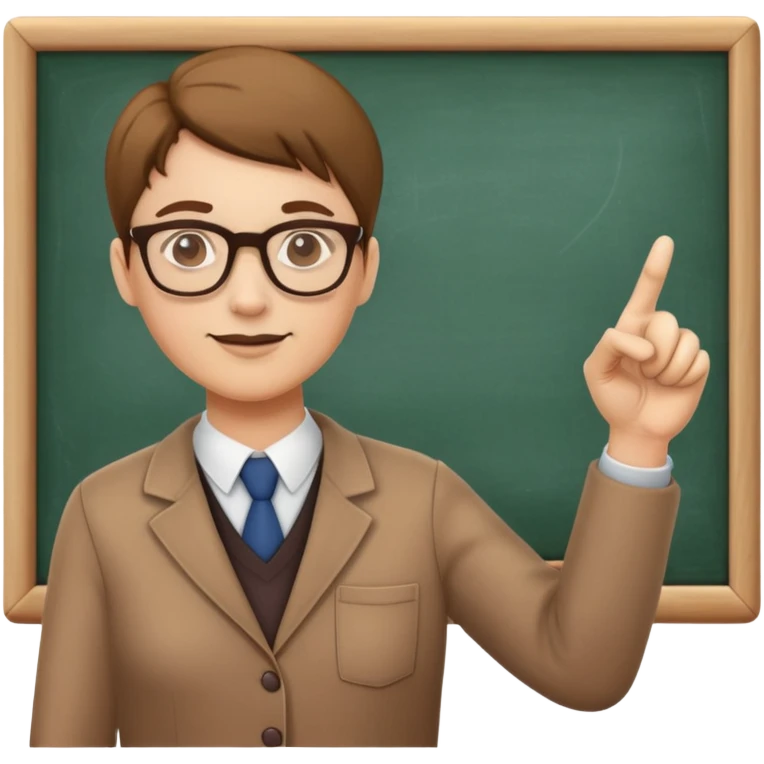 Teacher with glasses pointing at a chalkboard emoji