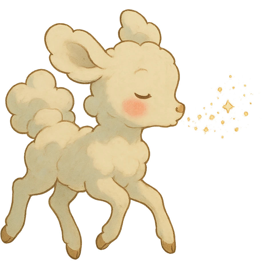 vanilla cloud doe with rosy cheeks, floating and blowing sparkles, ghibli style emoji
