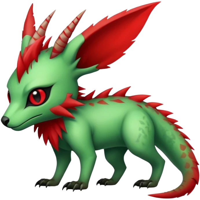 Cool Edgy Green Red ethereal badass punky Fionbri-Vernid-Trico-animal-creature full body emoji