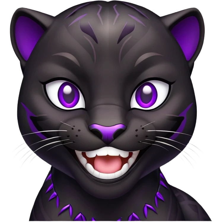 sleek black panther with bright purple eyes, laughing face emoji