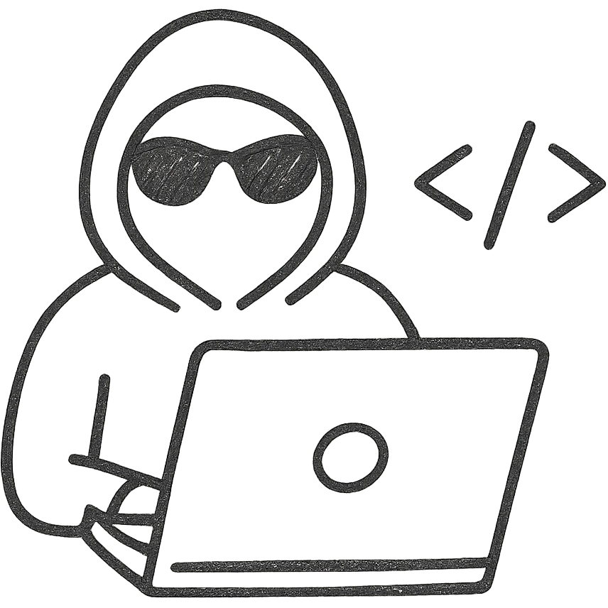hacker with laptop and code emoji