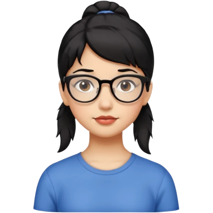 Ragazza con i capelli corti neri con una mezza coda con gli occhiali e gli occhi marroni emoji