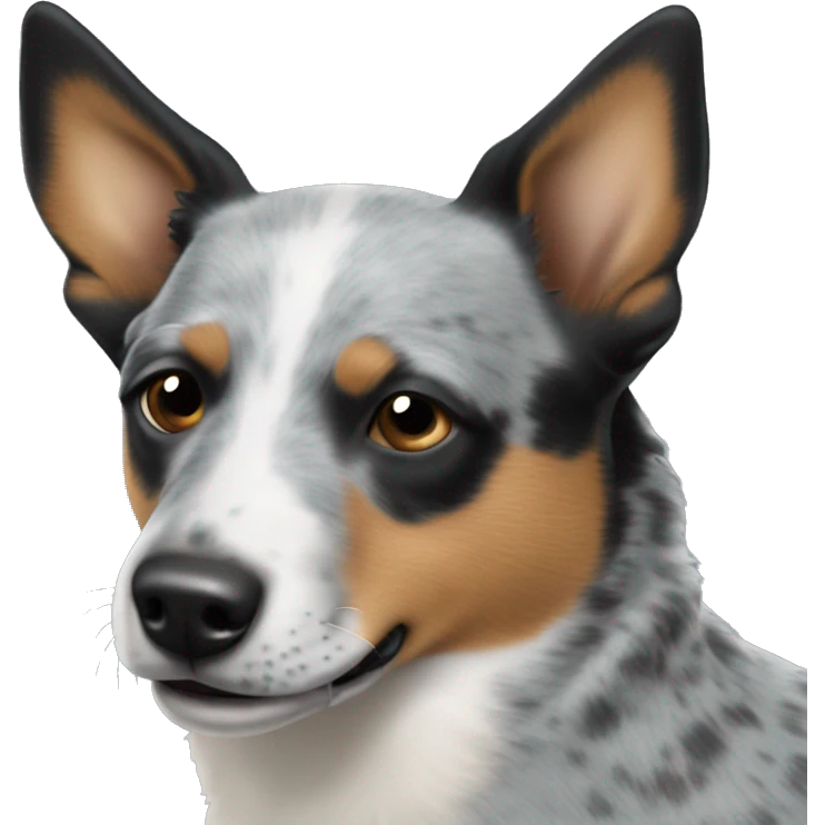 Blue heeler dog with one black spot on left eye  emoji