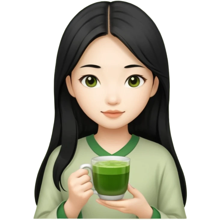 make an asian girl with long hair that loves matcha (in a cup not glasses) emoji