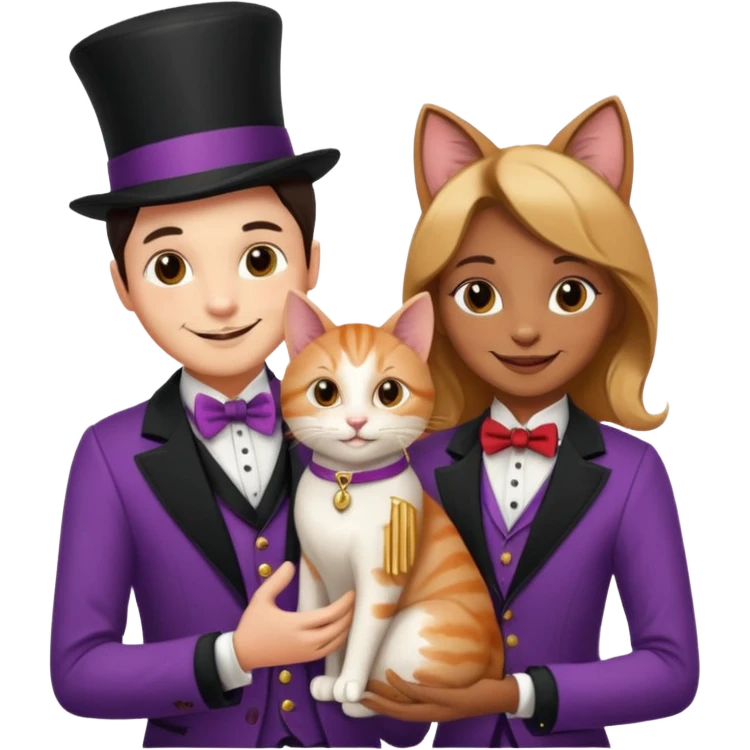 magician couple and their pet cat emoji