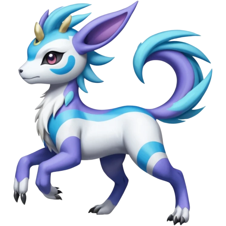 Colorful Skilled Adept Graceful Asian Painted Garurumon-Meloetta-Absol-Suicune-Cobalion-fusion-hybrid-creature (full body) emoji