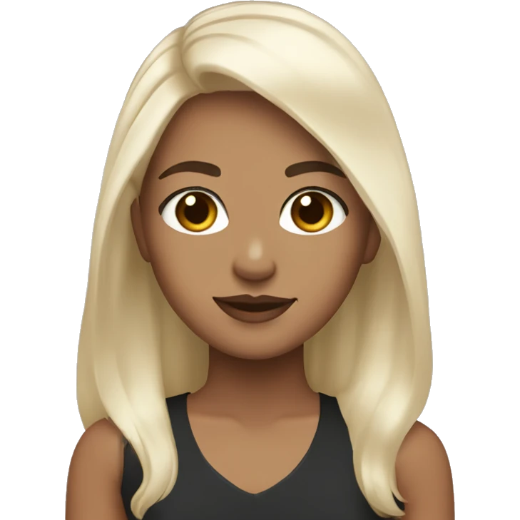 Girl with dark brown hair hazel eyes and two platinum blonde strands of hair in the front emoji