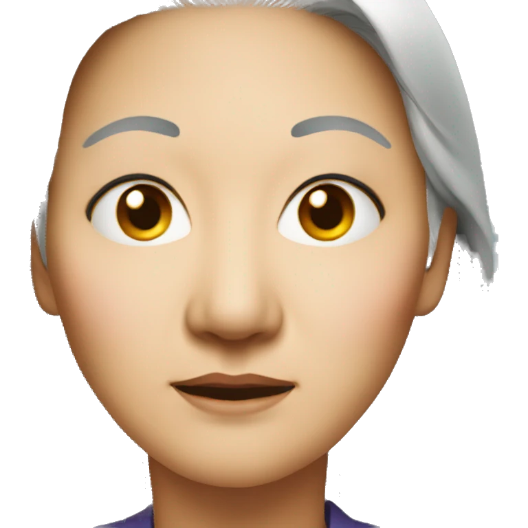 Older Asian woman with one eye looking inwards towards her nose  emoji