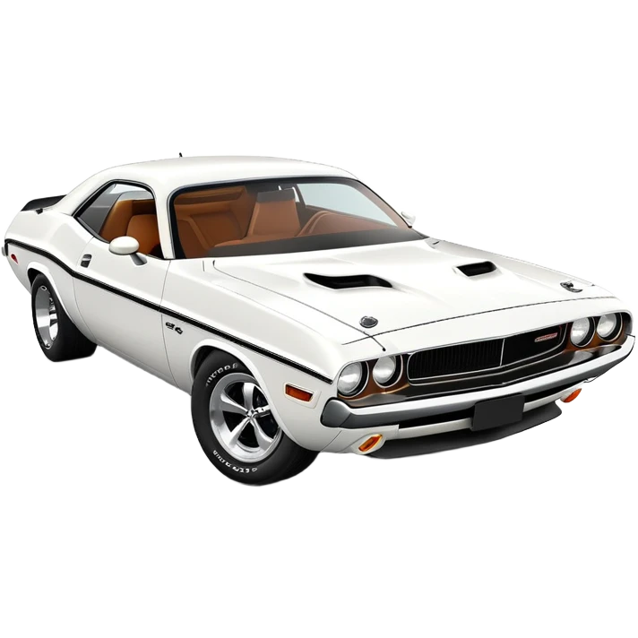 Anatomically correct white 1971 Dodge Challenger muscle car, proper 30-degree angle view, maintaining authentic proportions and structure, highly detailed but minimalist, pure white exterior, iOS emoji style emoji
