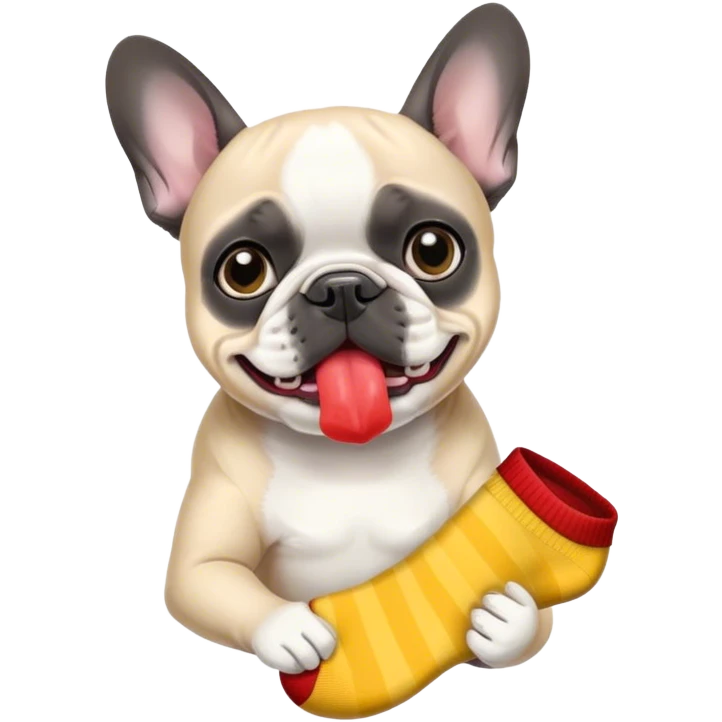 Black and white frenchie eating a sock  emoji