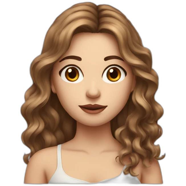 long wavy brown hair girl with thin face and makeup from head to chest emoji