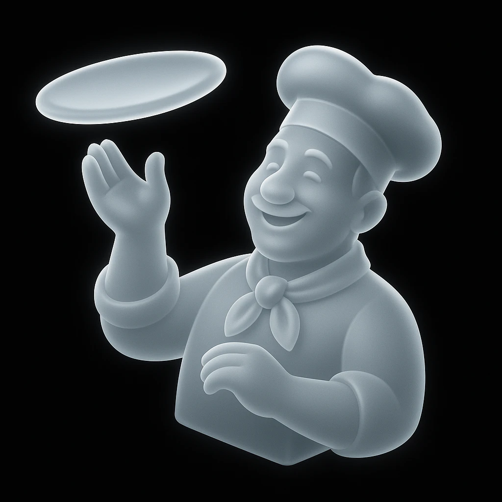 smiling Italian chef spinning pizza dough emoji