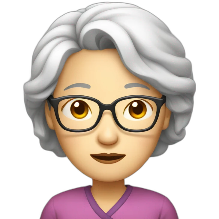 Chinese senior lady looks sleepy wear glasses emoji